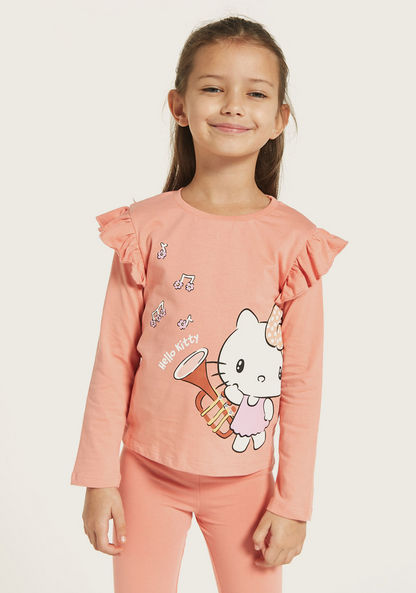 Sanrio Hello Kitty Print T-shirt with Ruffle Detail Long Sleeves - Set of 2-T Shirts-image-2