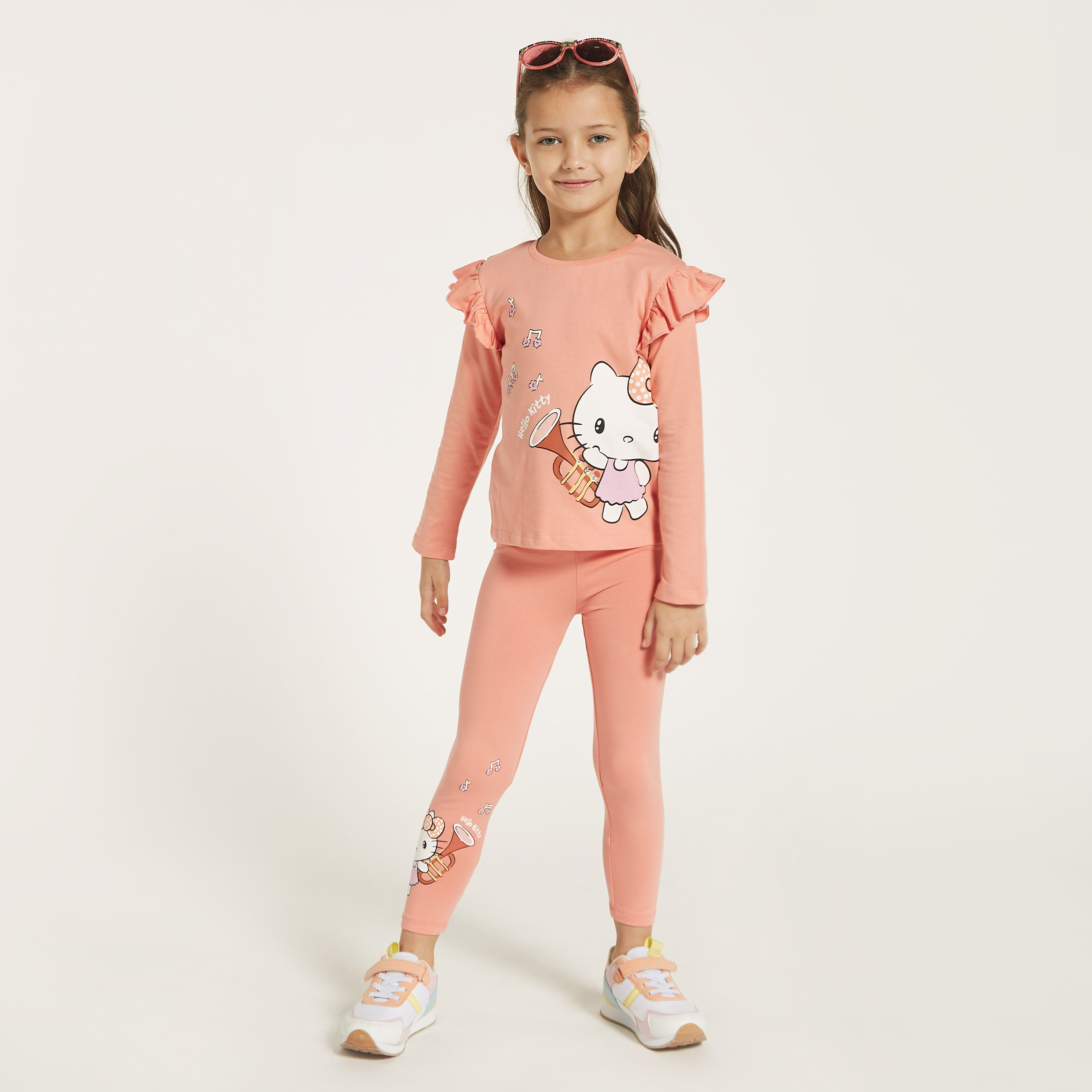 Sanrio Hello Kitty Print T-shirt with Ruffle Detail Long Sleeves - Set of 2-girls-clothing-tshirts-image-4