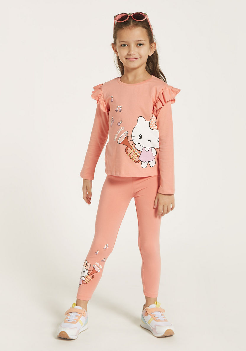 Sanrio Hello Kitty Print T-shirt with Ruffle Detail Long Sleeves - Set of 2-T Shirts-image-3