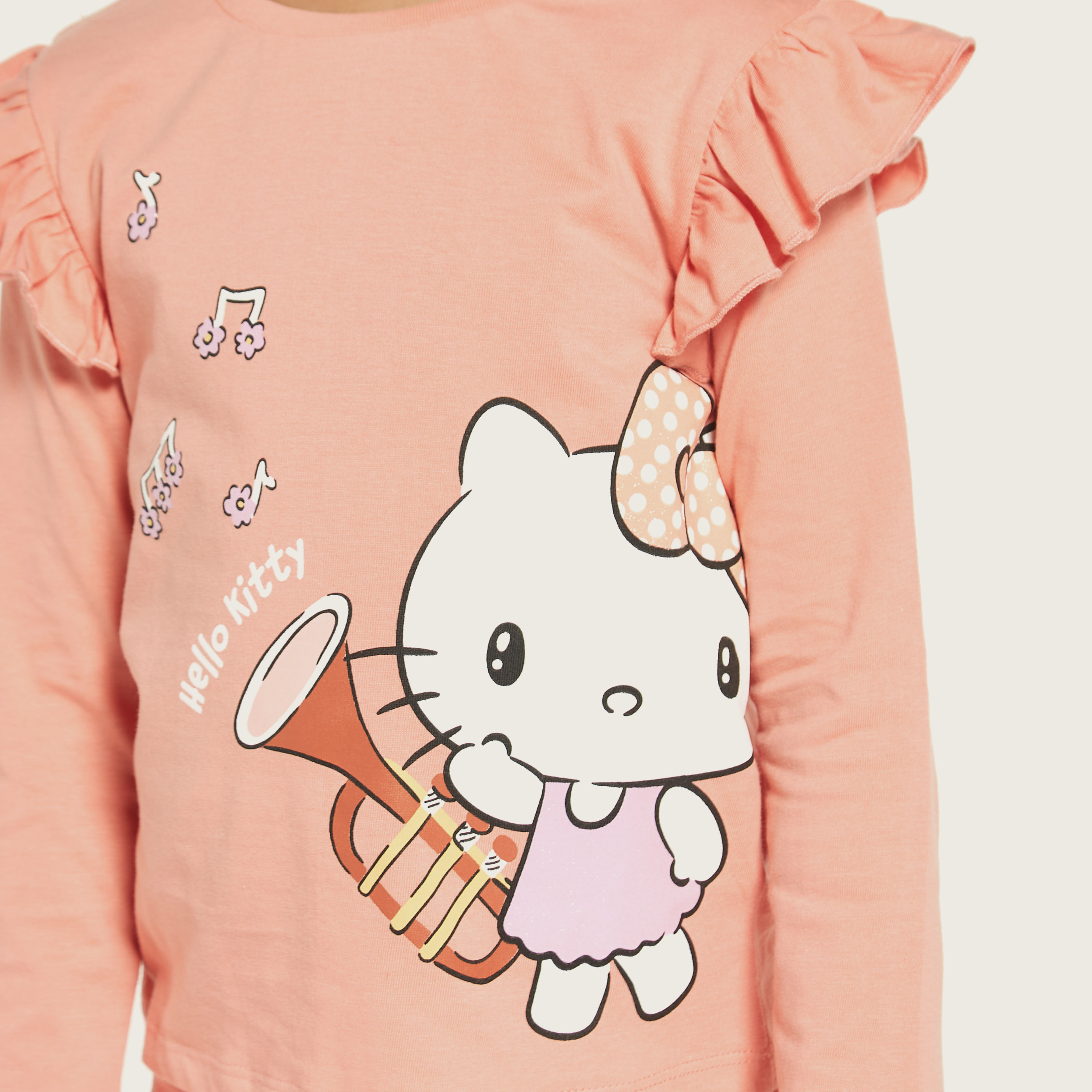Sanrio Hello Kitty Print T-shirt with Ruffle Detail Long Sleeves - Set of 2-girls-clothing-tshirts-image-5
