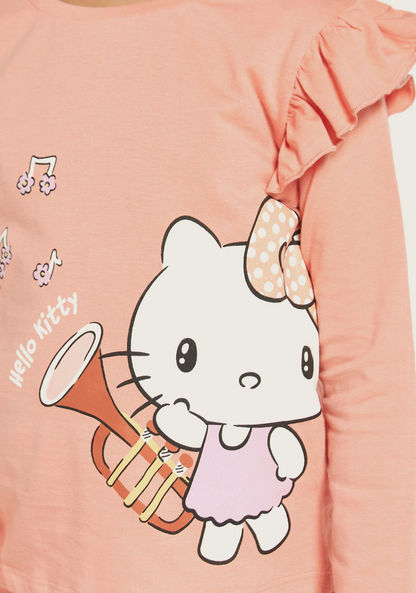 Sanrio Hello Kitty Print T-shirt with Ruffle Detail Long Sleeves - Set of 2-T Shirts-image-4