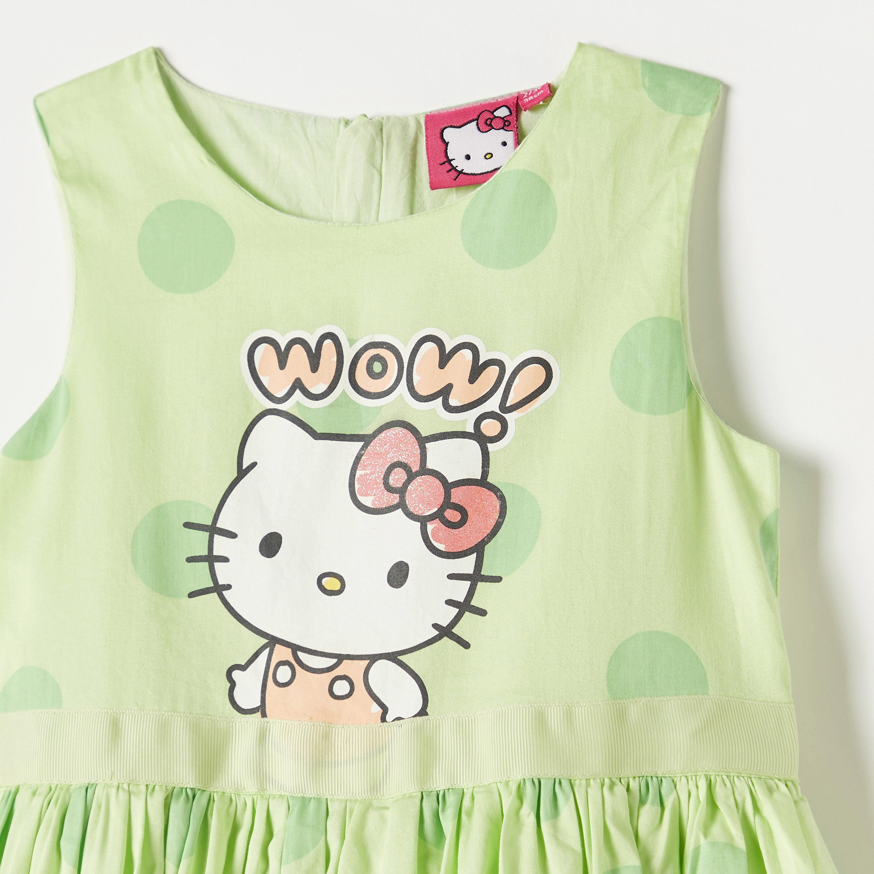فستان دون أكمام بحزام رباط وطبعات هالو كيتي من سانريو-girls-clothing-dressesandjumpsuits-image-2