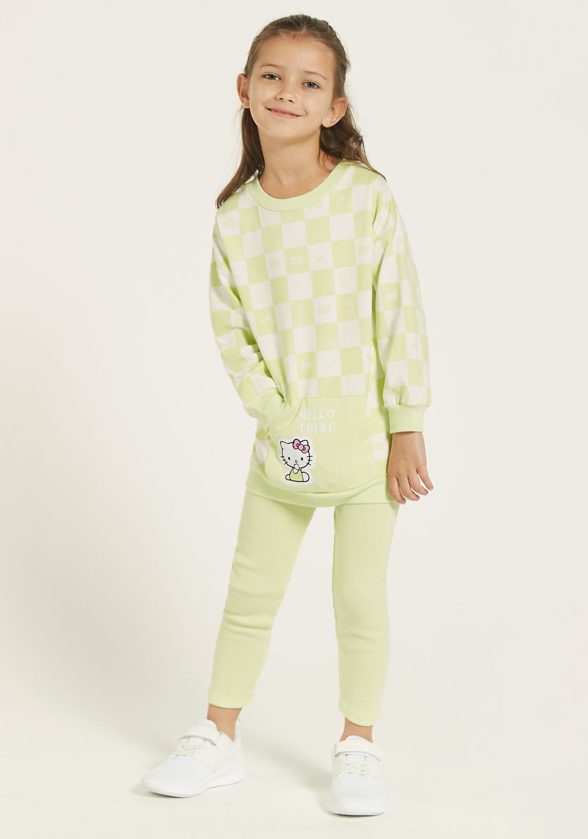 Sanrio Hello Kitty Applique Sweatshirt and Ribbed Leggings Set-Clothes Sets-image-0