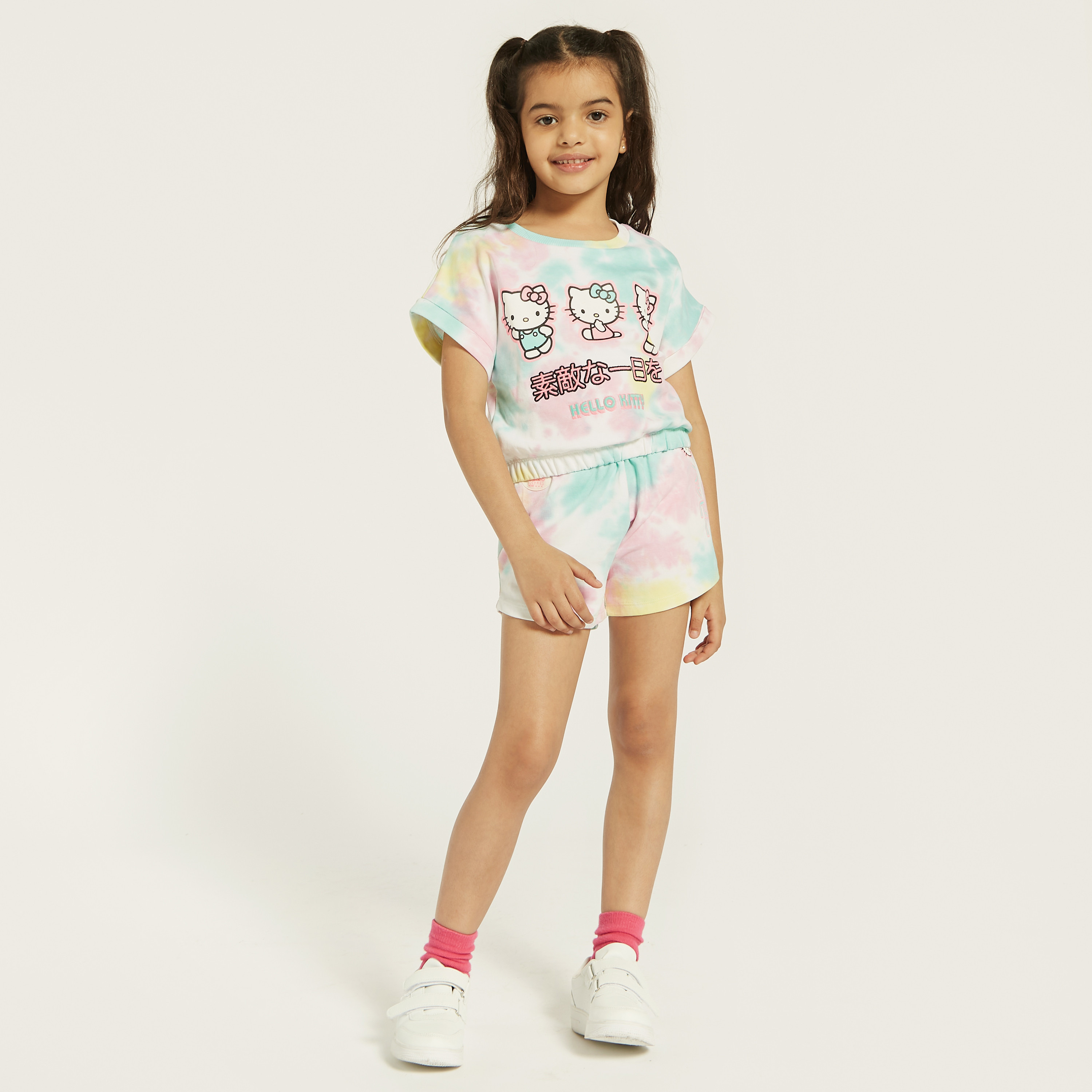 Sanrio Hello Kitty Floral Embroidered T-shirt and Shorts Set-baby-girls-clothing-setsandcoords-image-1