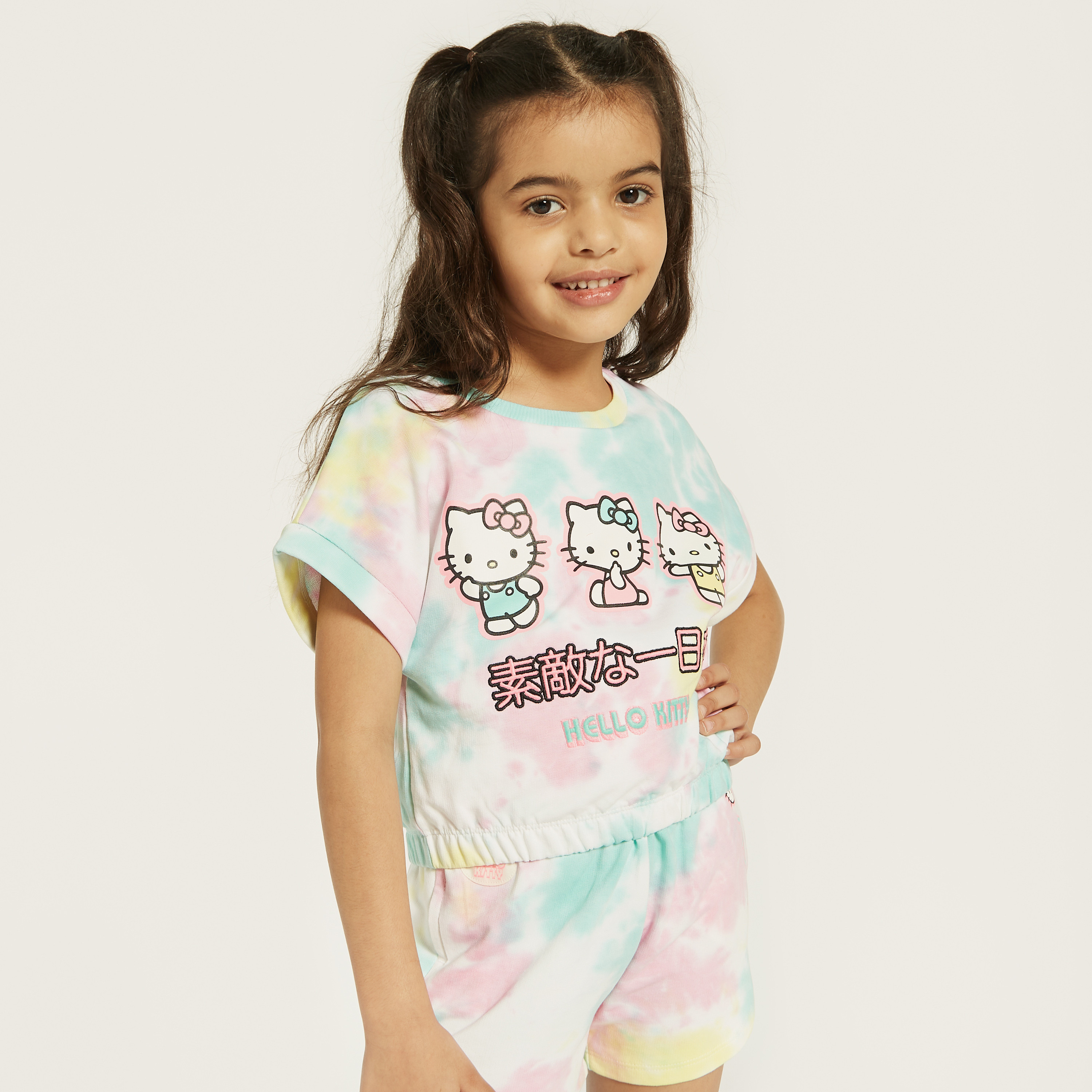 Sanrio Hello Kitty Floral Embroidered T-shirt and Shorts Set-baby-girls-clothing-setsandcoords-image-2