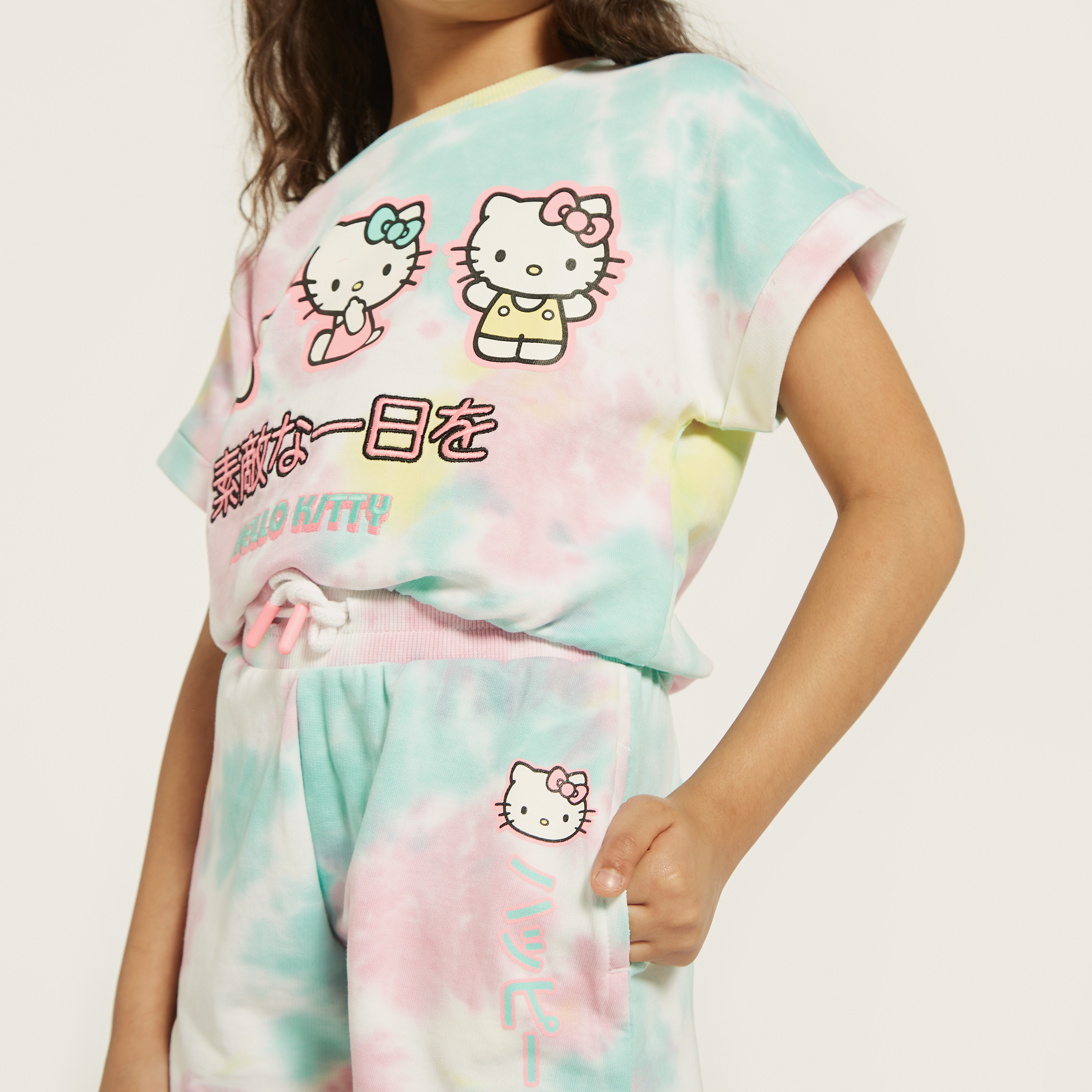 Sanrio Hello Kitty Floral Embroidered T-shirt and Shorts Set-baby-girls-clothing-setsandcoords-image-4