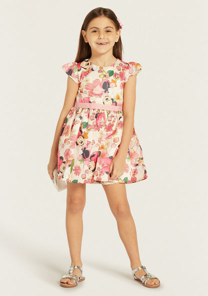 Disney Minnie Mouse Print Dress with Tie-Up Belt-Dresses%2C Gowns and Frocks-image-0