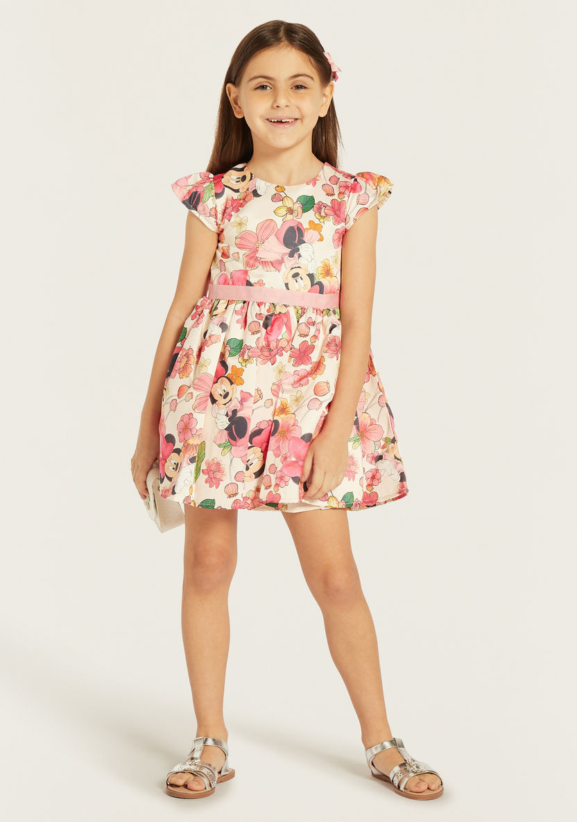 Disney Minnie Mouse Print Dress with Tie-Up Belt-Dresses, Gowns & Frocks-image-0