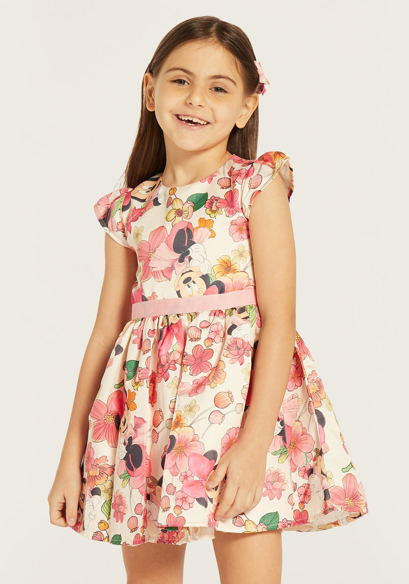 Disney Minnie Mouse Print Dress with Tie-Up Belt-Dresses, Gowns & Frocks-image-1