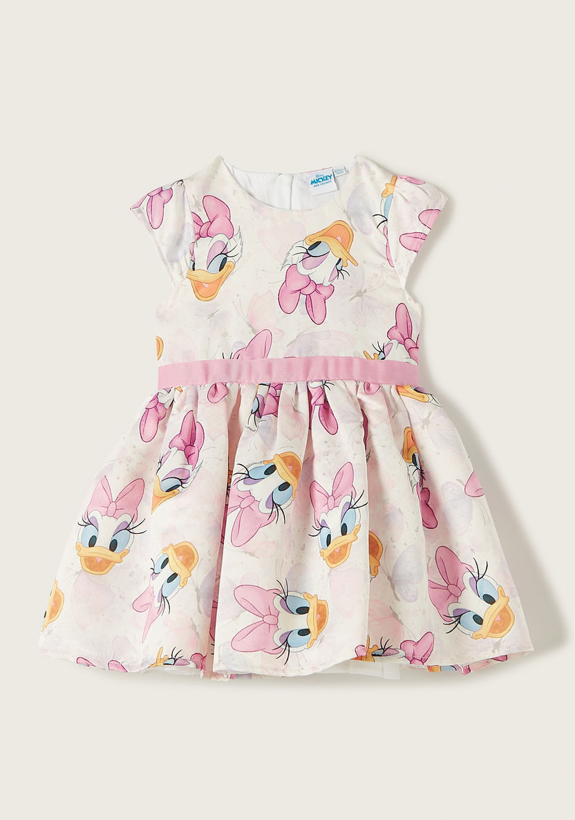 Disney Daisy Duck Print Dress with Tie-Up Belt-Dresses%2C Gowns and Frocks-image-0