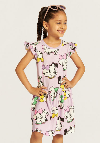 Disney 101 Dalmatians Print Dress with Round Neck and Short Sleeves-Dresses%2C Gowns and Frocks-image-0