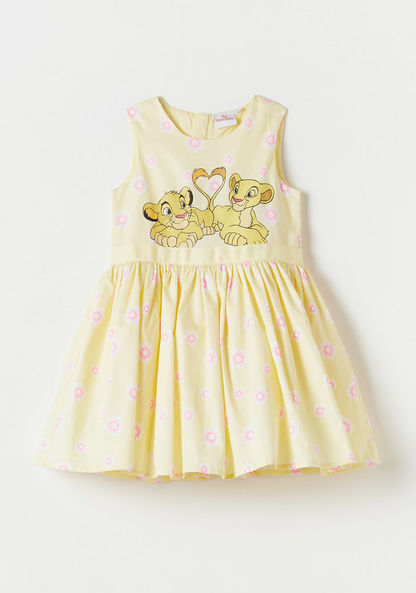 Disney Simba Print Sleeveless Dress with Tie-Up Belt-Dresses%2C Gowns and Frocks-image-0