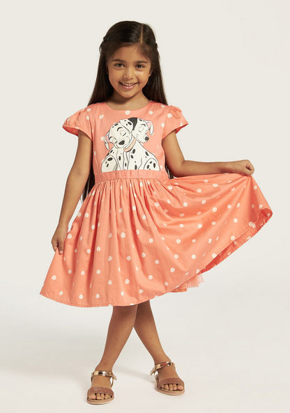 Disney 101 Dalmatians Print Dress with Tie-Up Belt and Zip Closure-Dresses%2C Gowns and Frocks-image-0