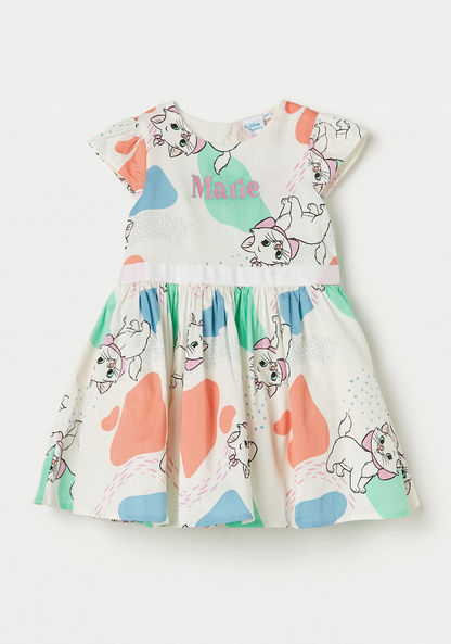 Sanrio Marie Print Dress with Cap Sleeves and Tie-Up Belt-Dresses%2C Gowns and Frocks-image-0