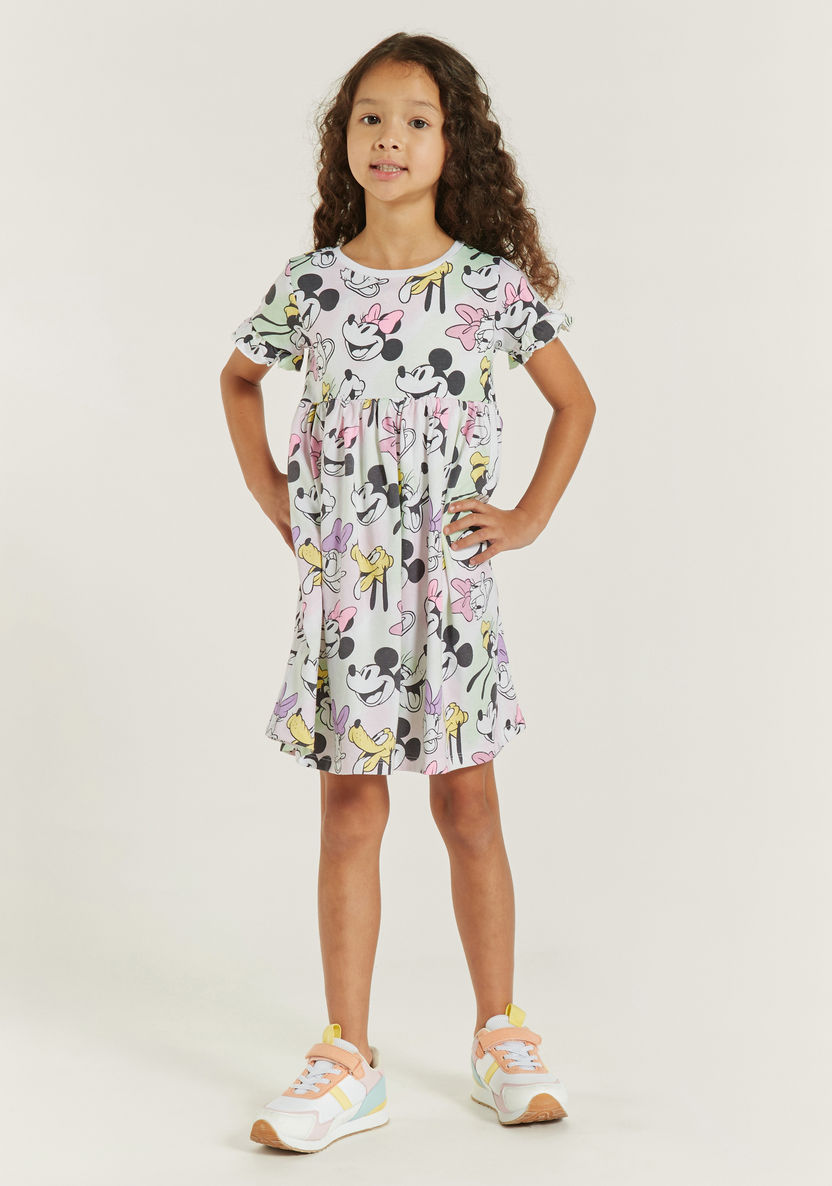 Disney Minnie Mouse Print Dress with Round Neck and Short Sleeves-Dresses%2C Gowns and Frocks-image-0