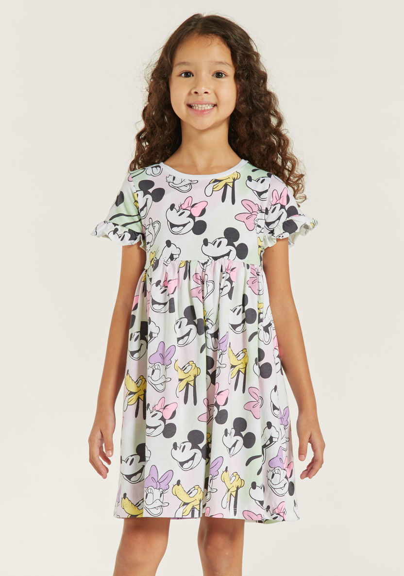 Disney Minnie Mouse Print Dress with Round Neck and Short Sleeves-Dresses%2C Gowns and Frocks-image-1