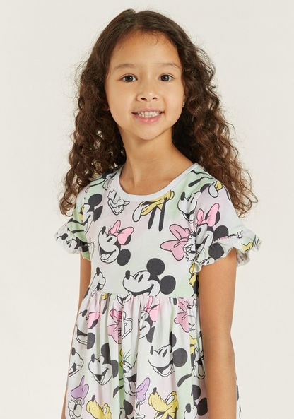 Disney Minnie Mouse Print Dress with Round Neck and Short Sleeves-Dresses%2C Gowns and Frocks-image-2