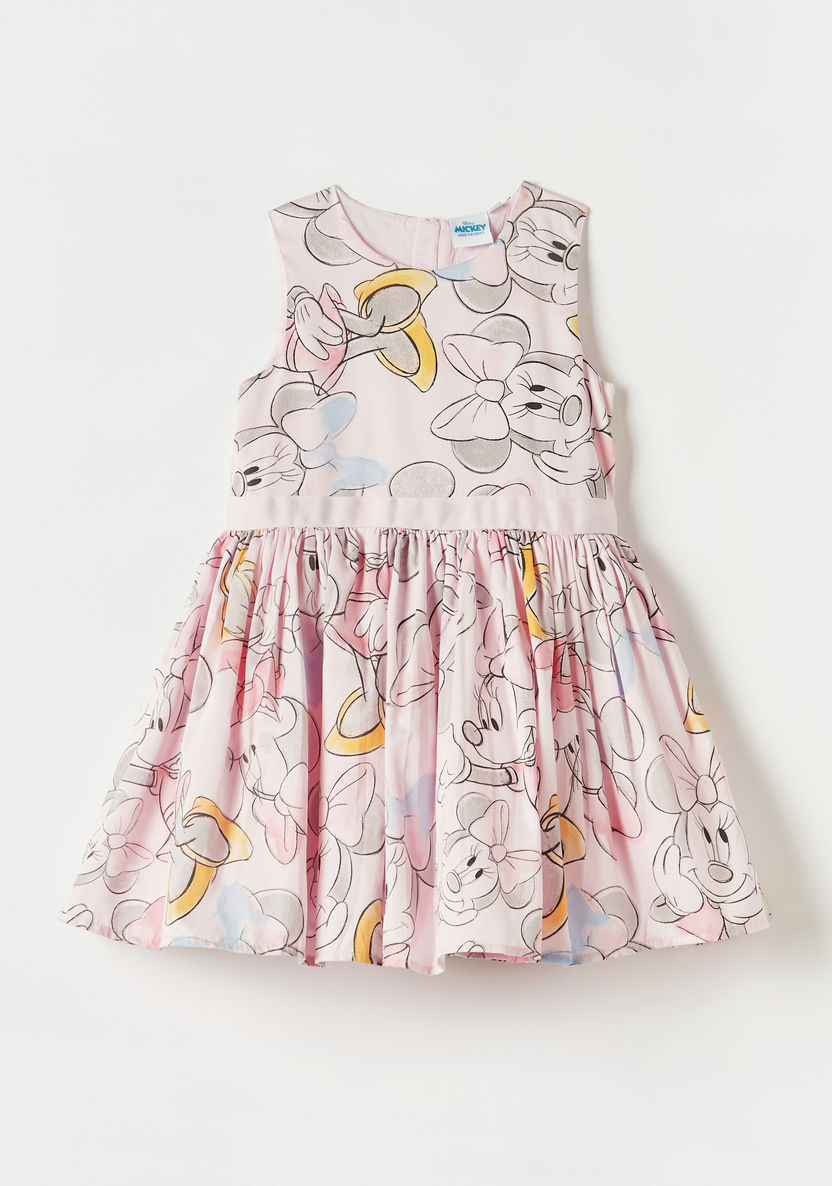 Disney Minnie Mouse Print Sleeveless Dress with Tie-Up Belt-Dresses, Gowns & Frocks-image-0
