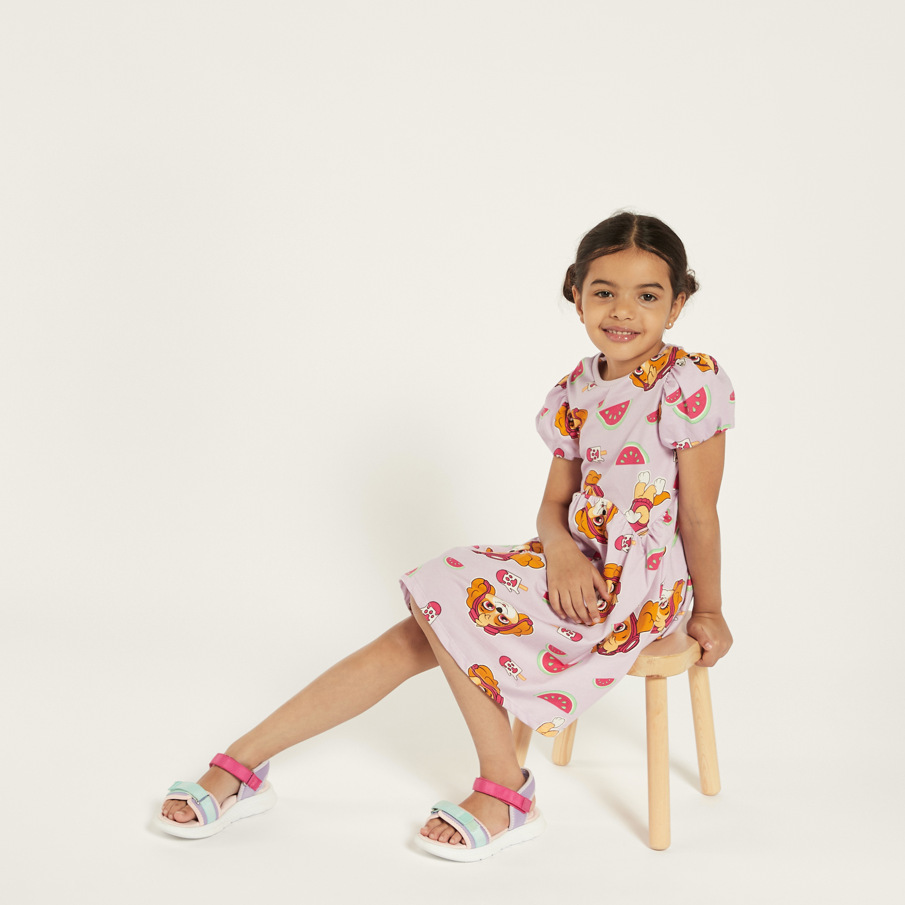 PAW Patrol Print A-line Dress with Puff Sleeves-girls-clothing-dressesandjumpsuits-image-2