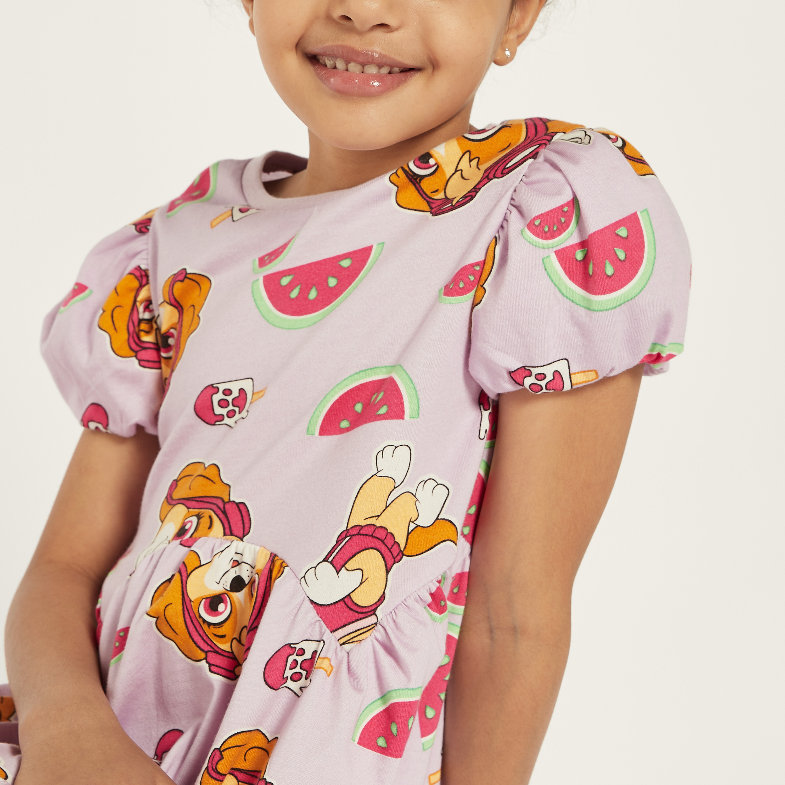 PAW Patrol Print A-line Dress with Puff Sleeves-girls-clothing-dressesandjumpsuits-image-3
