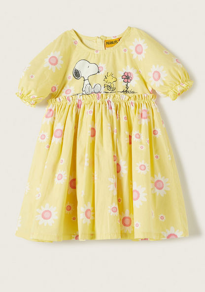 Snoopy Dog Print Dress with Short Sleeves and Zip Closure-Dresses%2C Gowns and Frocks-image-0