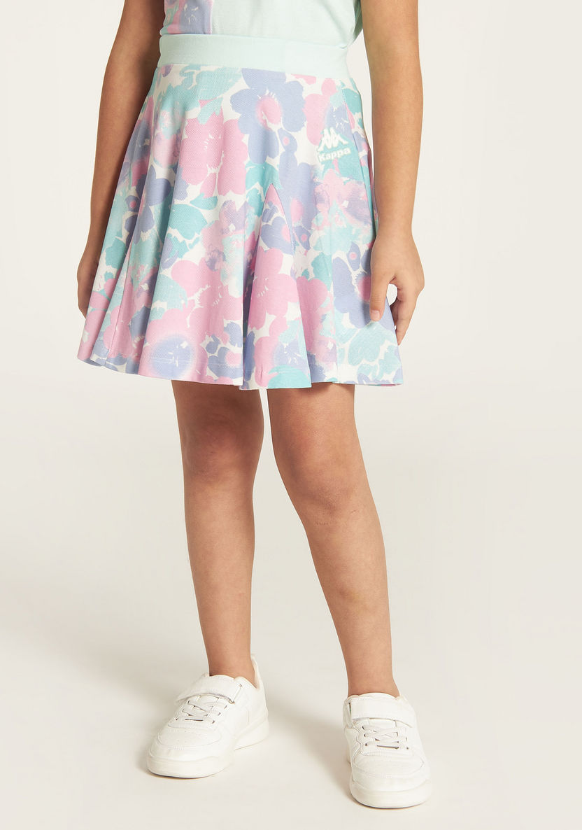 Kappa Floral Print Knee-Length A-line Skirt with Elasticised Waistband-Bottoms-image-1