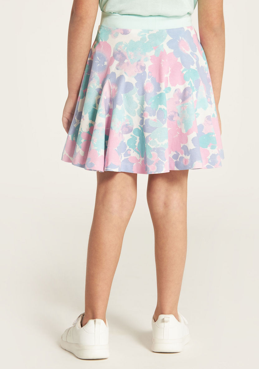 Kappa Floral Print Knee-Length A-line Skirt with Elasticised Waistband-Bottoms-image-3