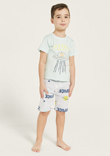 Juniors Printed Crew Neck T-shirt and Shorts Set-Nightwear-image-0