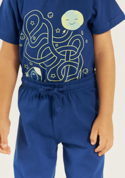 Juniors Space Print T-shirt and Pyjama Set-Nightwear-image-3