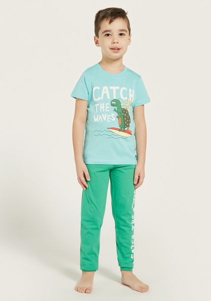 Juniors Surfing Print T-shirt and Pyjama Set-Pyjama Sets-image-0