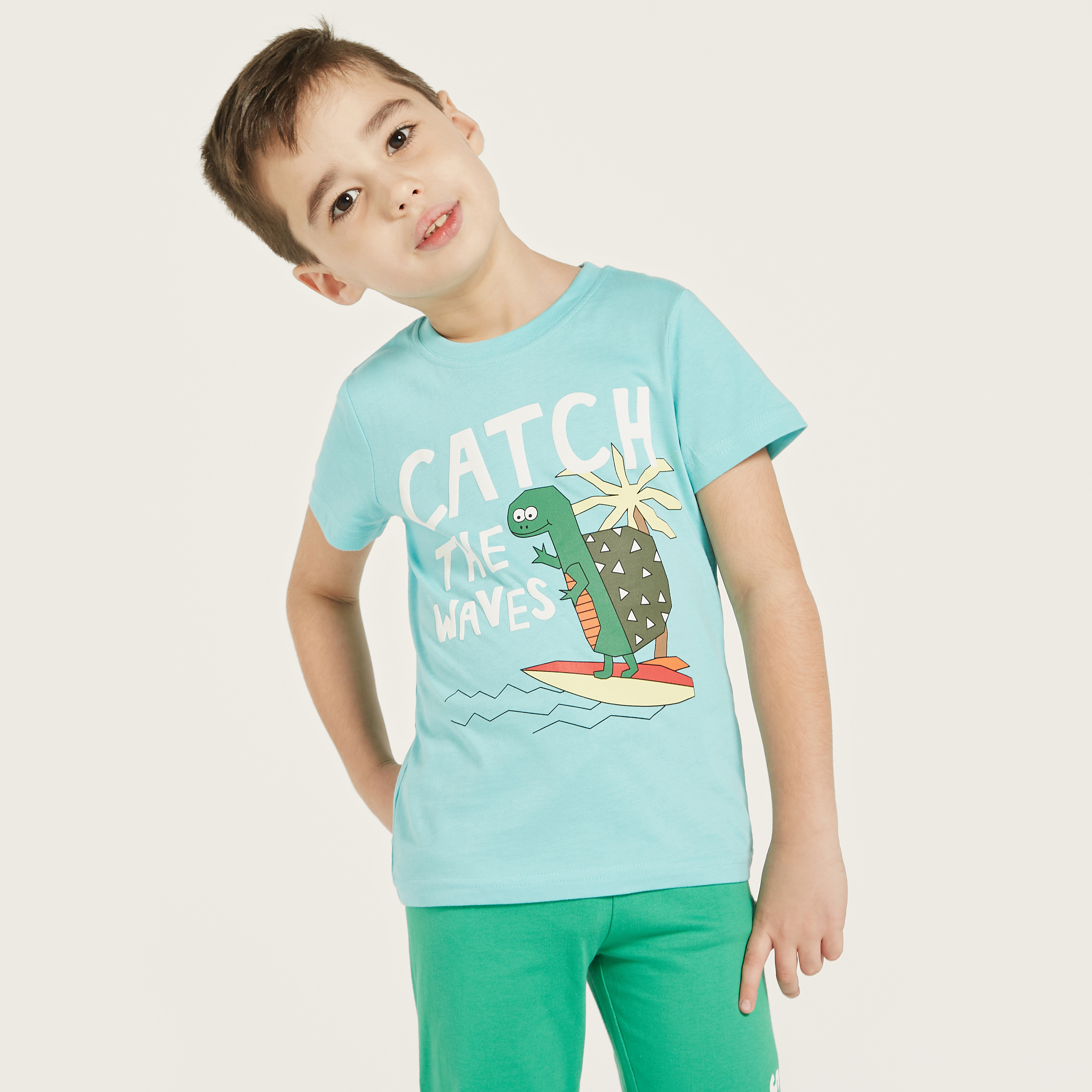 Juniors Surfing Print T-shirt and Pyjama Set-boys-clothing-nightwear-image-2