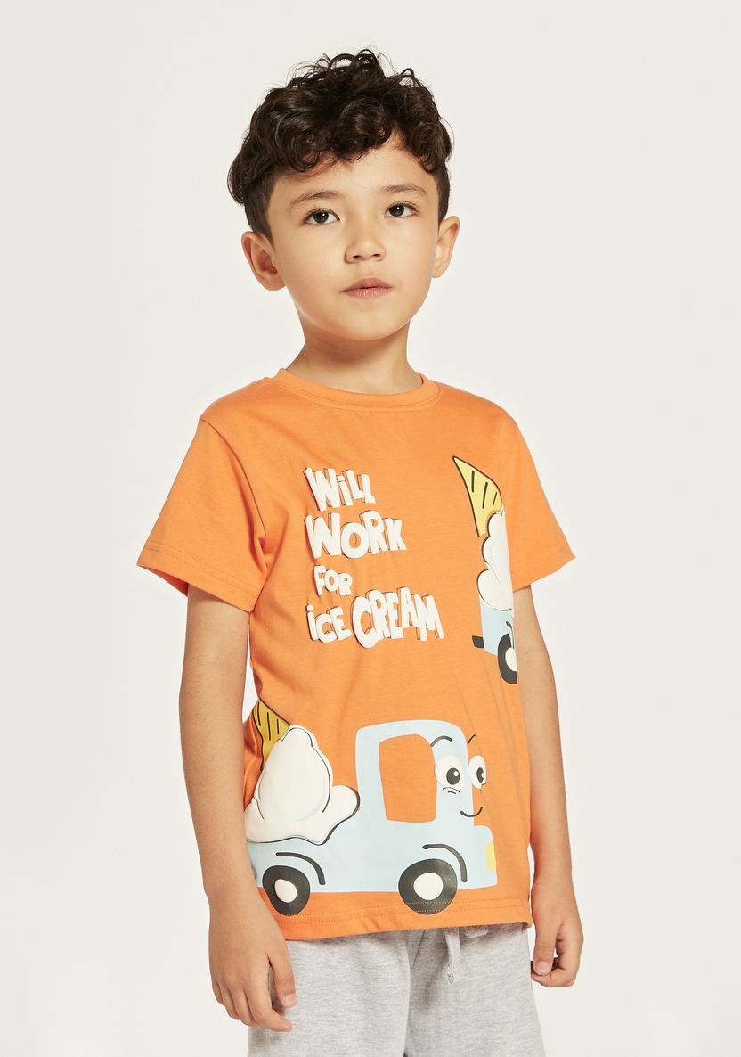Juniors Printed Crew Neck T-shirt and Shorts Set-Pyjama Sets-image-1