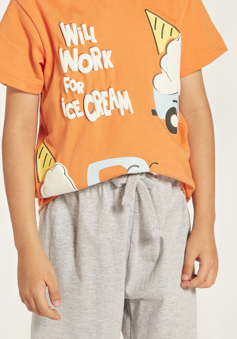 Juniors Printed Crew Neck T-shirt and Shorts Set-Pyjama Sets-image-3