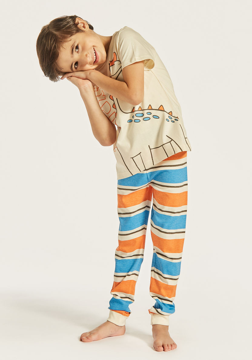 Juniors Dinosaur Print T-shirt and Striped Pyjama Set-Nightwear-image-0