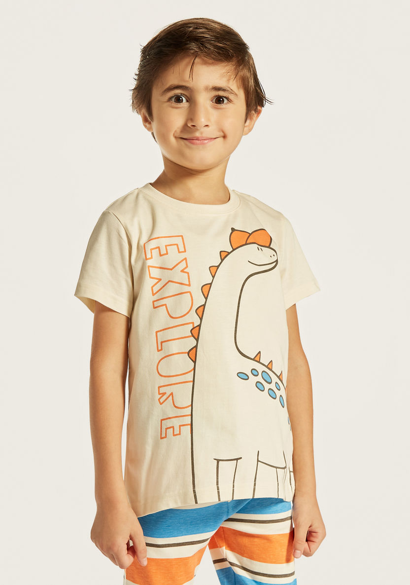 Juniors Dinosaur Print T-shirt and Striped Pyjama Set-Nightwear-image-1
