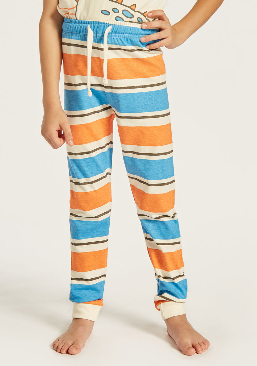 Juniors Dinosaur Print T-shirt and Striped Pyjama Set-Nightwear-image-2