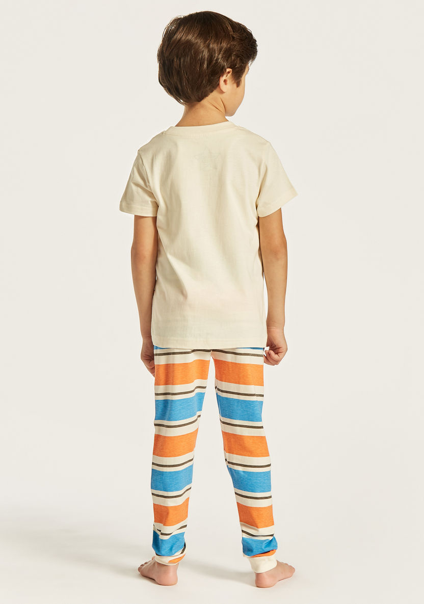 Juniors Dinosaur Print T-shirt and Striped Pyjama Set-Nightwear-image-4