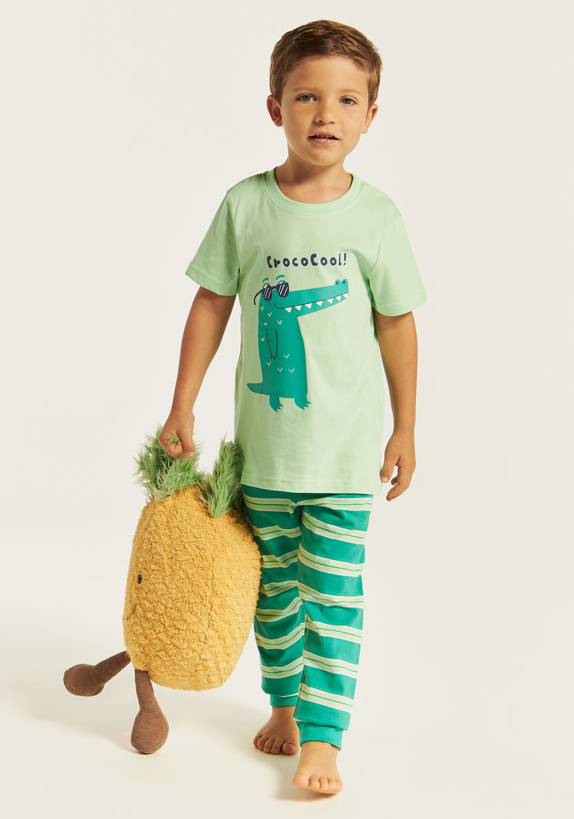 Juniors Crocodile Print Short Sleeves T-shirt and Pyjama Set-Pyjama Sets-image-0