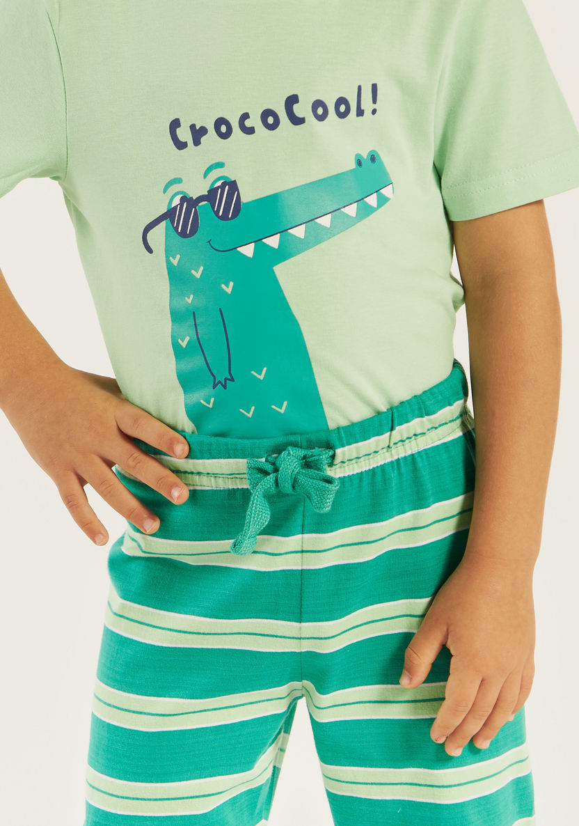 Juniors Crocodile Print Short Sleeves T-shirt and Pyjama Set-Pyjama Sets-image-3