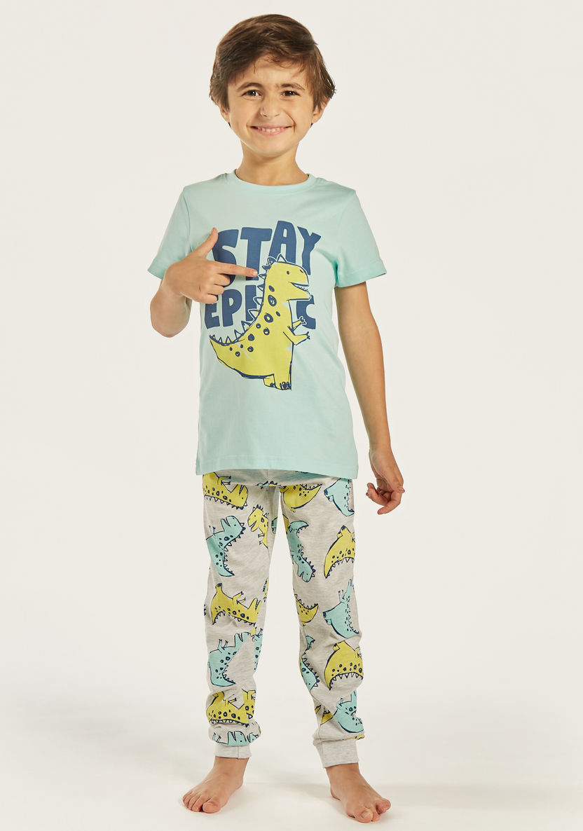 Juniors Dinosaur Print T-shirt and Pyjama Set-Pyjama Sets-image-0