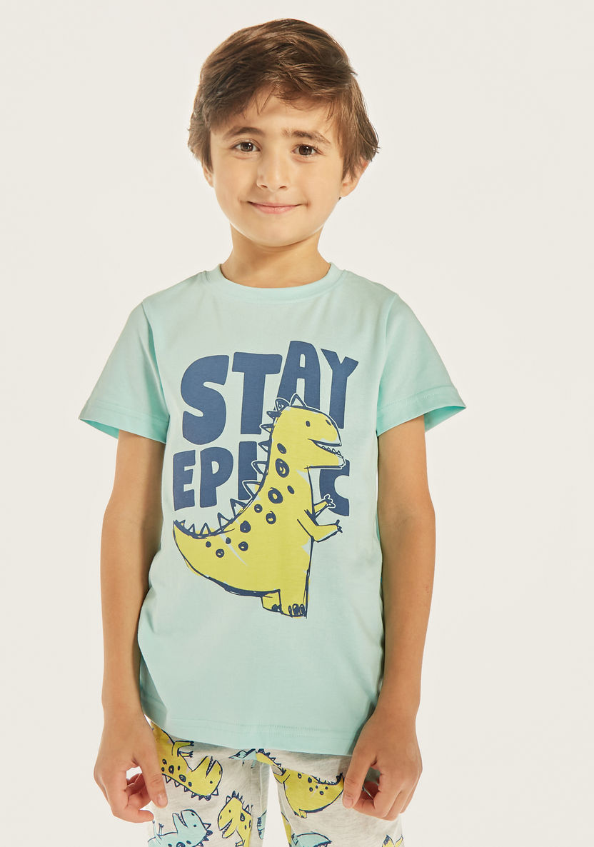 Juniors Dinosaur Print T-shirt and Pyjama Set-Pyjama Sets-image-1