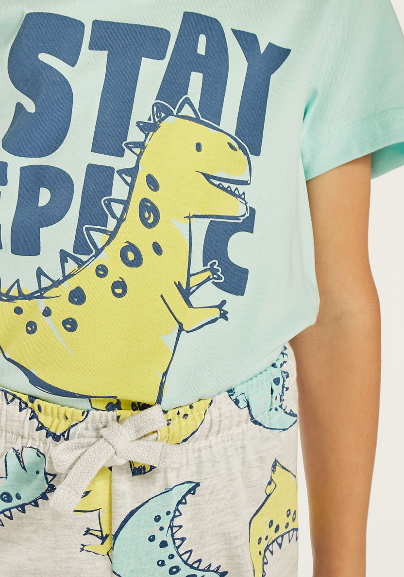 Juniors Dinosaur Print T-shirt and Pyjama Set-Pyjama Sets-image-3