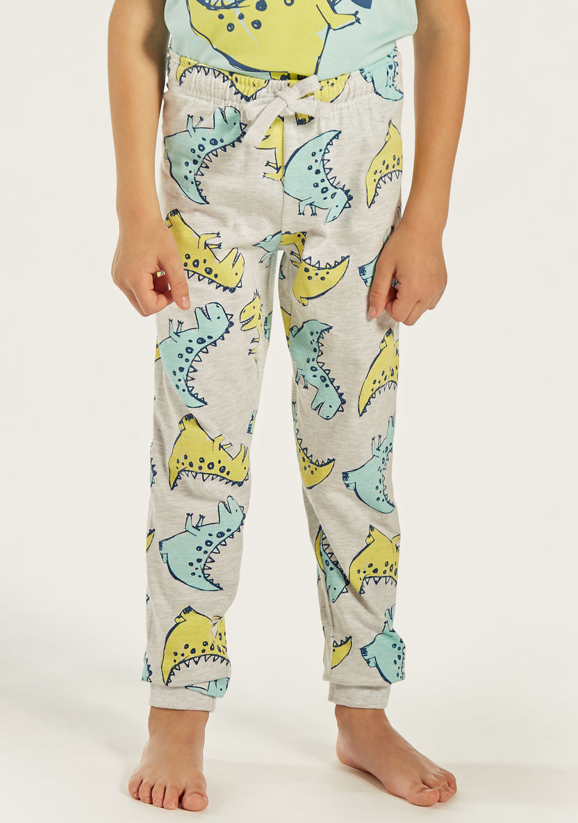 Juniors Dinosaur Print T-shirt and Pyjama Set-Pyjama Sets-image-4