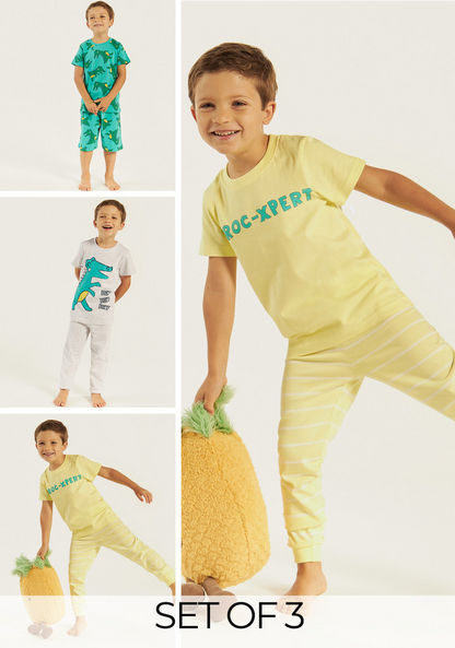 Juniors Crocodile Print Short Sleeves T-shirt and Pyjama - Set of 3-Nightwear-image-0