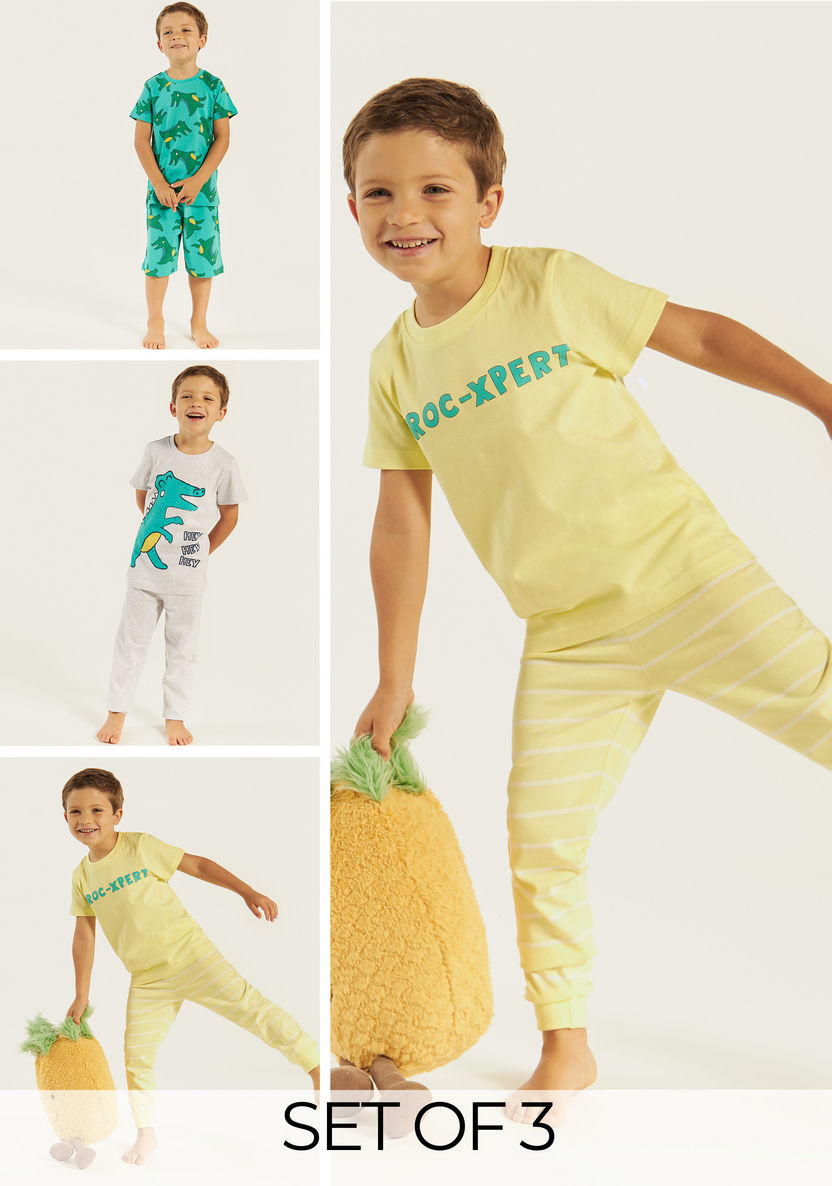 Juniors Crocodile Print Short Sleeves T-shirt and Pyjama - Set of 3-Nightwear-image-0