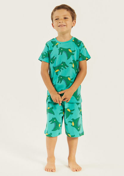 Juniors Crocodile Print Short Sleeves T-shirt and Pyjama - Set of 3-Nightwear-image-7