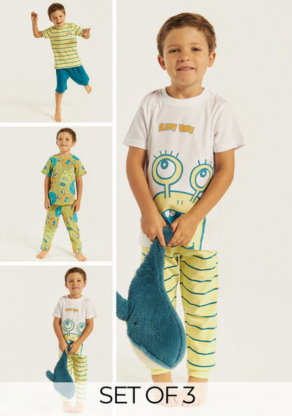 Juniors Printed Short Sleeves T-shirt and Pyjama - Set of 3-Pyjama Sets-image-0