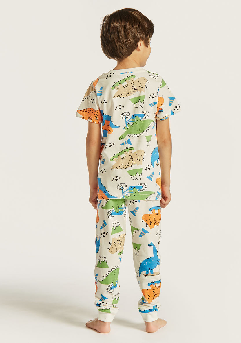 Juniors Dinosaur Print T-shirts and Pyjamas - Set of 3-Nightwear-image-9