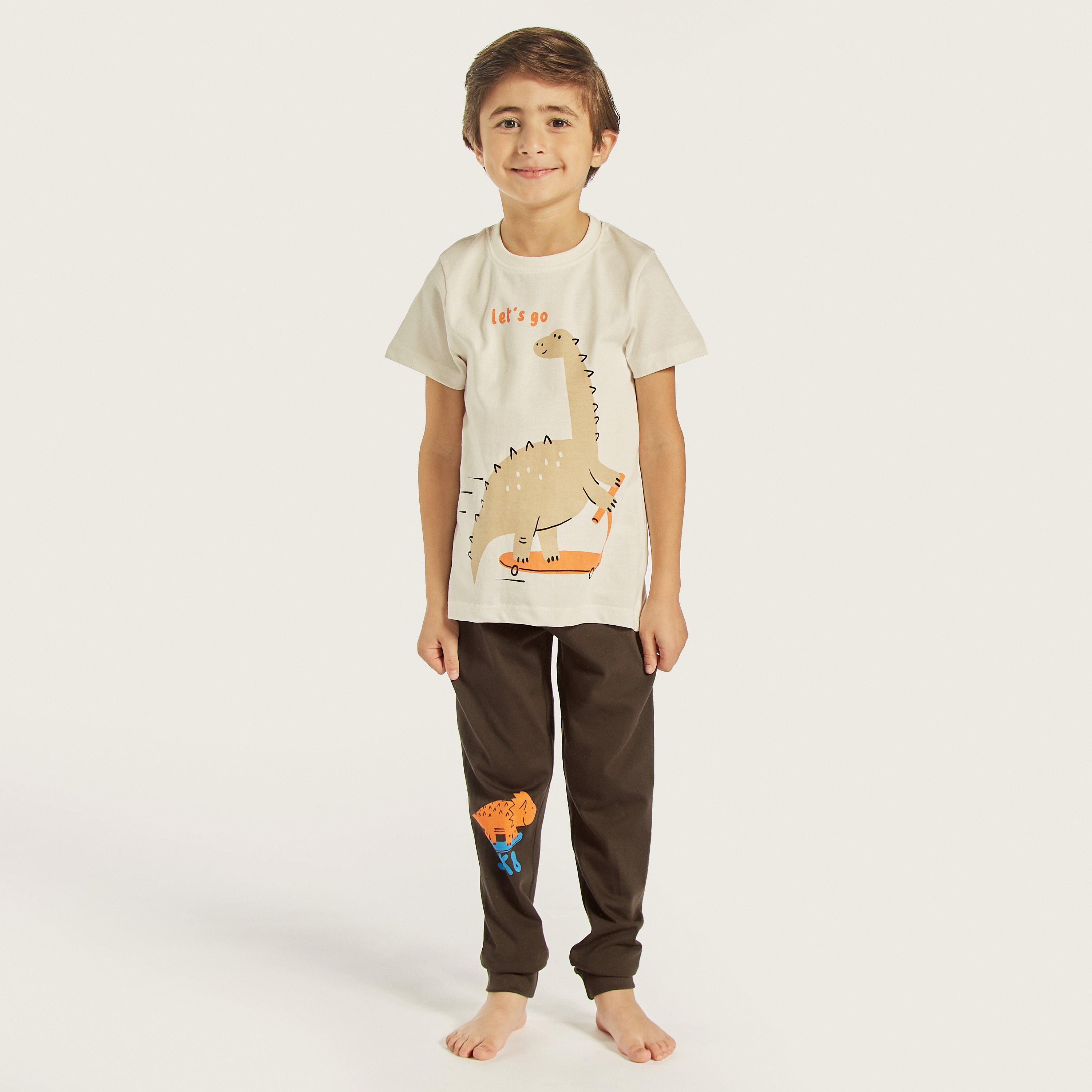 Juniors Dinosaur Print T-shirts and Pyjamas - Set of 3-boys-clothing-nightwear-image-2