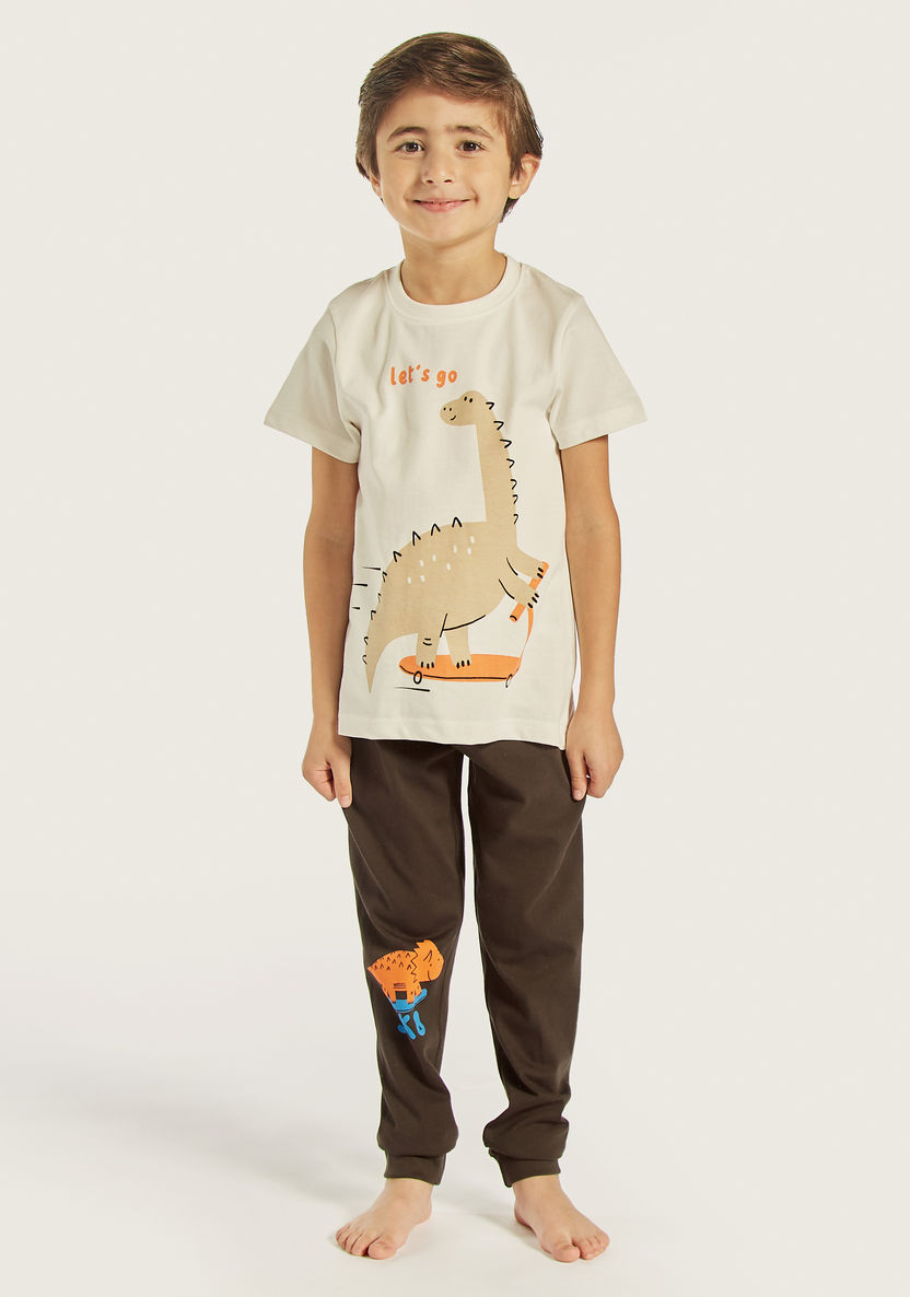 Juniors Dinosaur Print T-shirts and Pyjamas - Set of 3-Nightwear-image-1